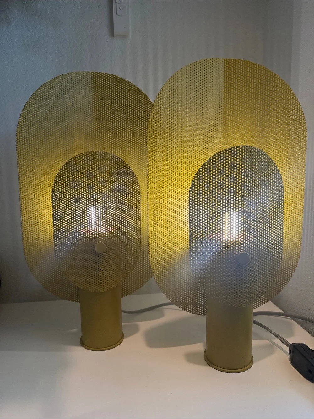 Blu Dot - Modern Perforated Metal Table Lamp set of 2 - Yellow